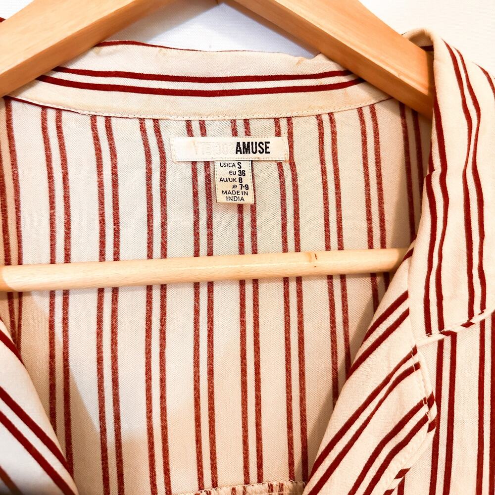 AMUSE SOCIETY Sofia Woven Top Red White Striped Button Down Dress Shirt Sz. S - Picture 4 of 5